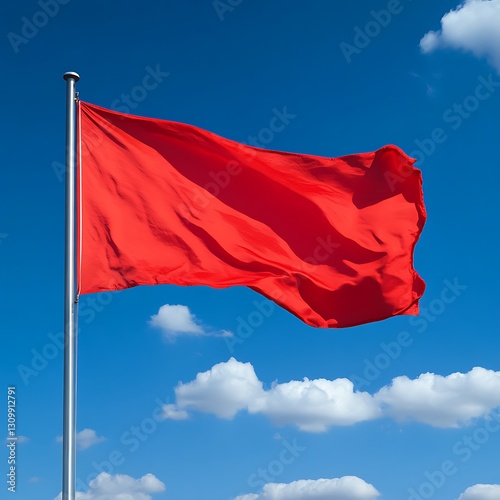 A red flag on a pole against a clear blue sky photo