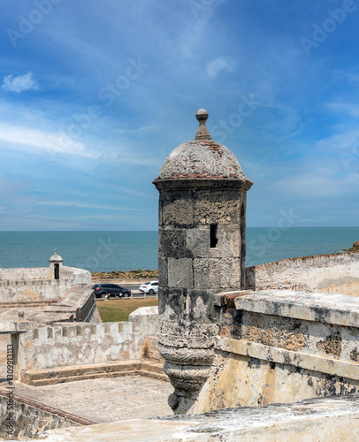 Facing the Caribbean sea, the  defensive stone and coral walls of the old town of Cartagena
