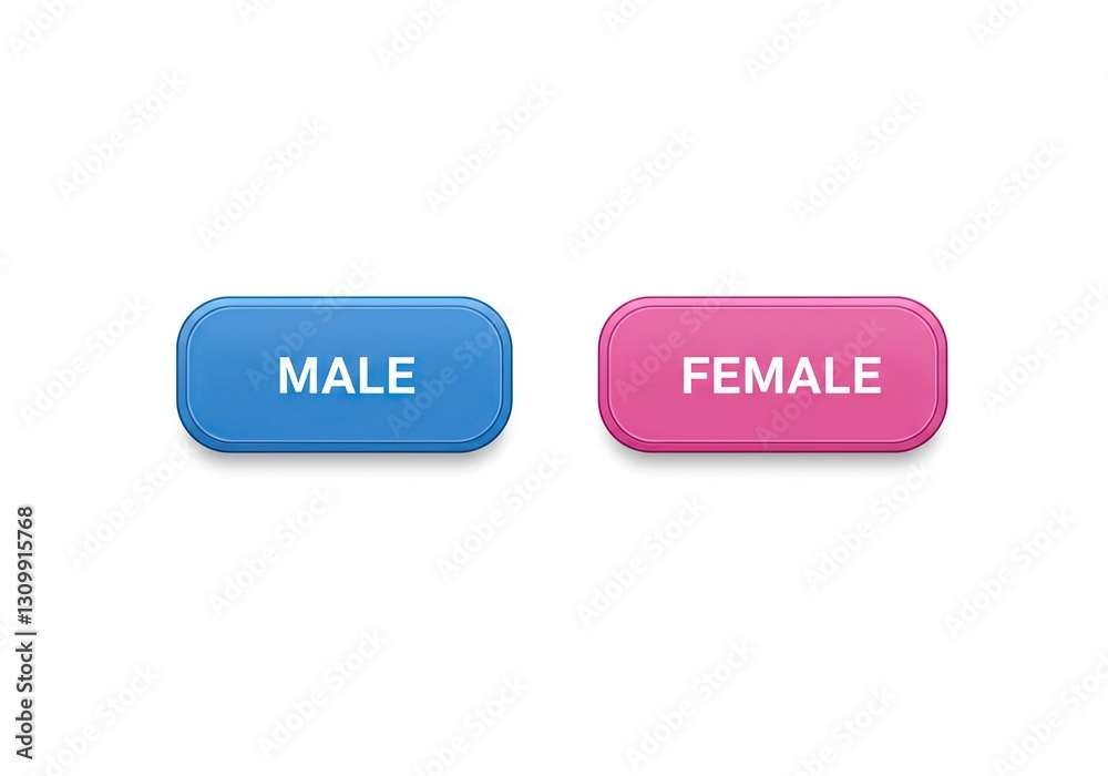Modern Blue and Pink Male Female Buttons - Gender Selection UI Elements for Web Design.
Modern Blue and Pink Male Female Buttons - Gender Selection UI Elements for Web Design.