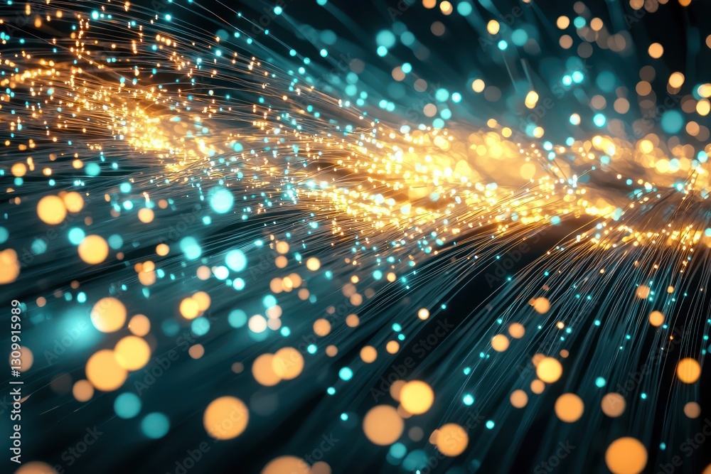 Naklejka premium Fiber-optic glow illustrates global connections, abstract tech design.
