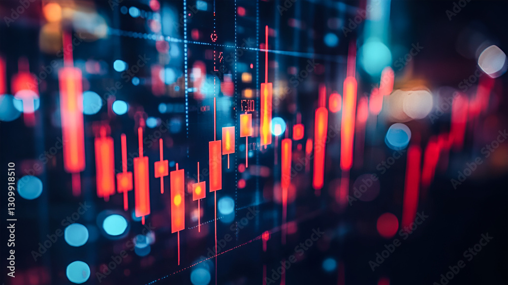 Vibrant Red Stock Market Candlestick Charts Data Visualization Intense Financial Trading Night Vibrant Red Stock Market Candlestick Charts Data Visualization Intense Financial Trading Night
