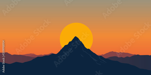 Sunrise Behind Majestic Mountain Peaks