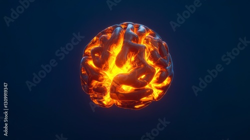 Abstract glowing brain, illuminated, 3D model, medical concept, scientific photo