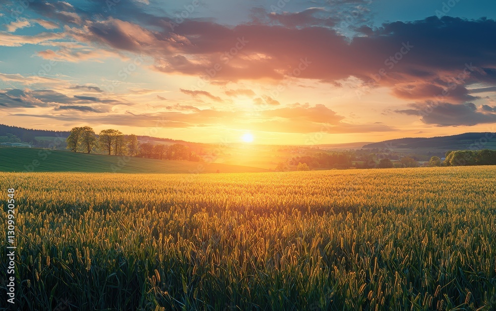 Sunrise Over A Countryside Spring Field Sunrise Over A Countryside Spring Field