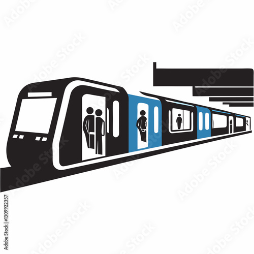 Train at station with passengers boarding and alighting