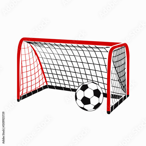 Illustration of a soccer goal with a football beside it
