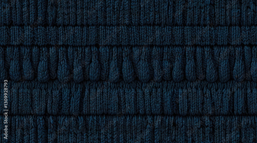 Fototapeta premium Dark Blue Knitted Fabric Texture with Intricate Stitch Patterns