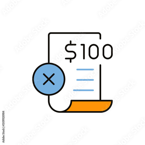 Colored Invoice Icon with Cross Mark for Unpaid or Overdue Bills.