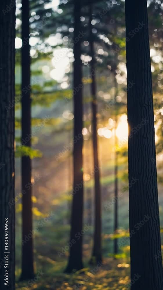 Pine forest with bokeh background, forward dolly push in Pine forest with bokeh background, forward dolly push in