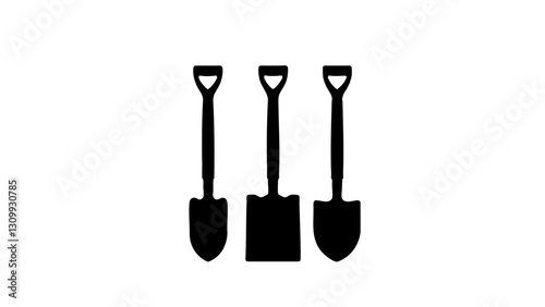 Silhouette of Three Shovels on a White Background  