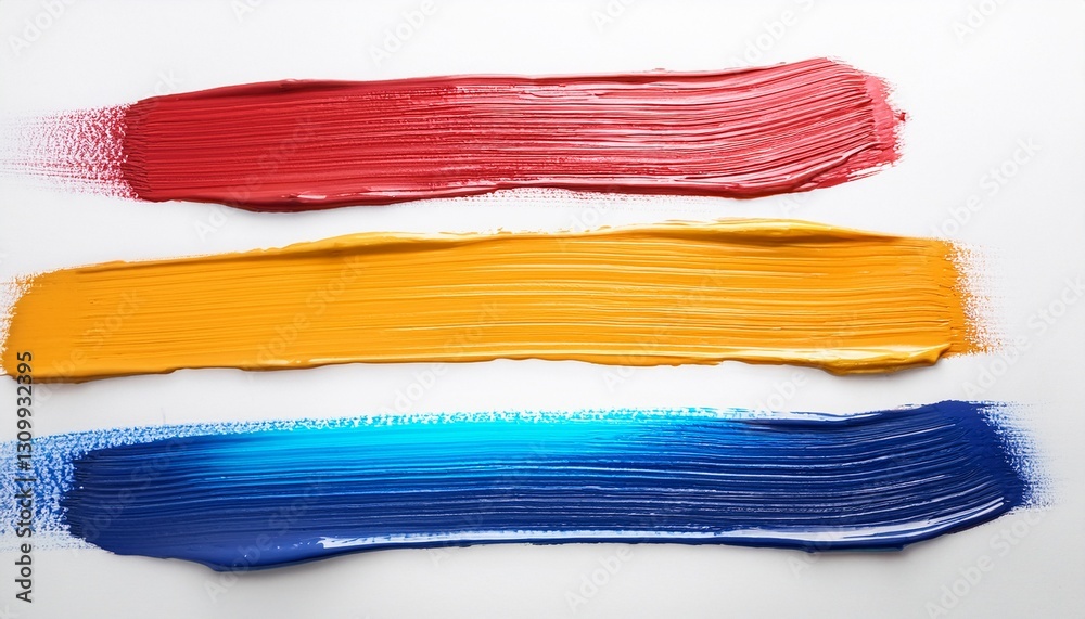 Fototapeta premium colorful paint smears on white background three horizontal brush strokes
