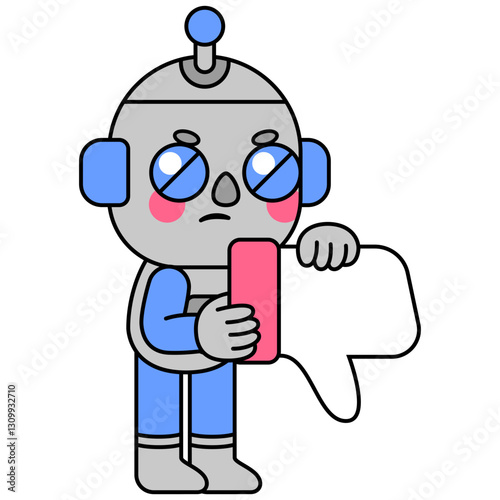 Cute robot holding a thumbs down