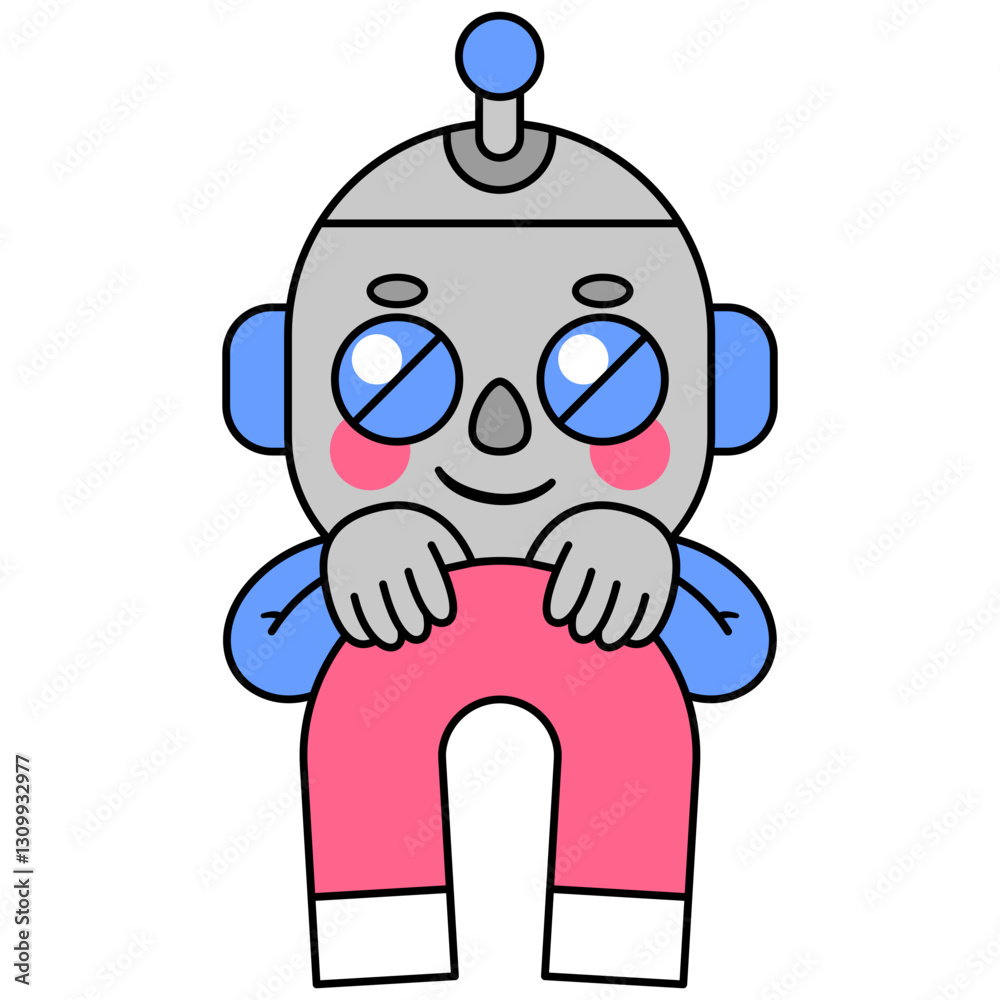 Fototapeta premium Cute robot holding a magnet