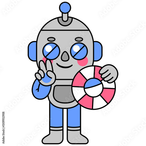 Cute robot holding a lifesaver