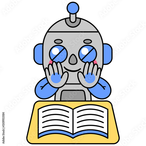 Cute robot reading a book