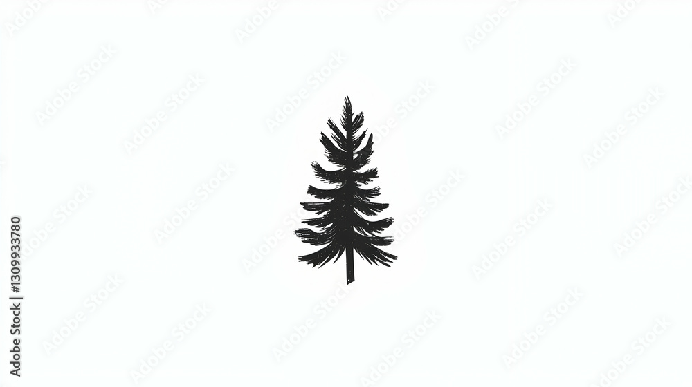 Naklejka premium Black Pine Tree Illustration, Simple Nature Graphic