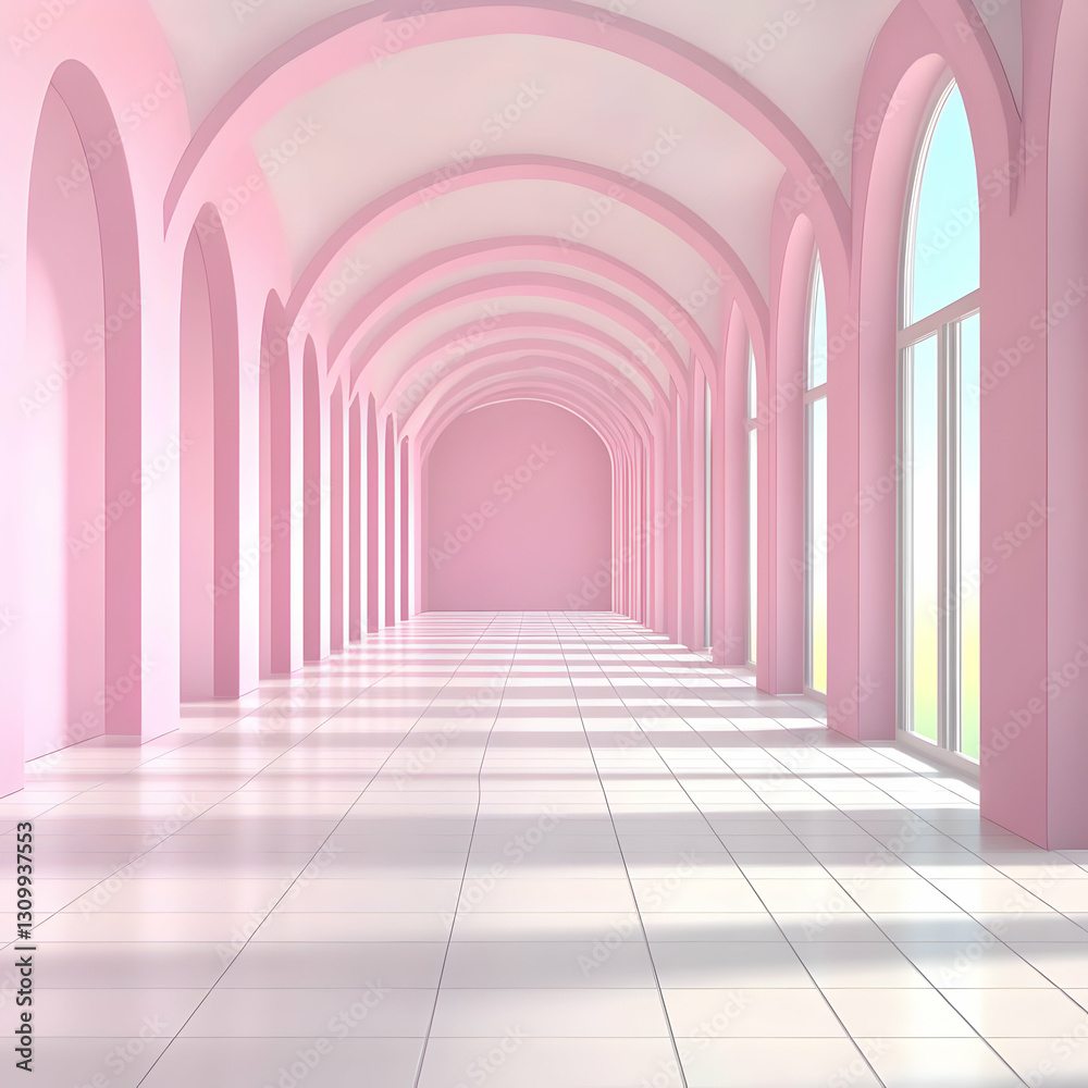 Obraz premium Pink Archway Hallway 3D Render Background