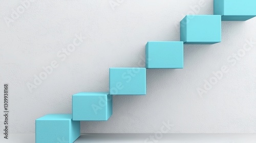 Blue blocks forming a staircase against a textured white wall.