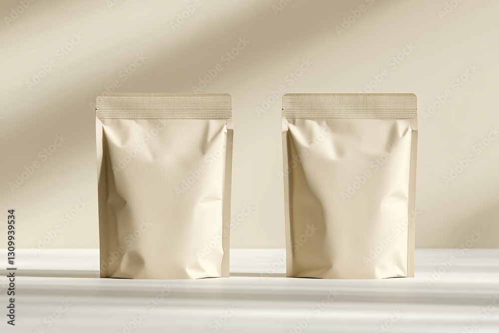 Mockup Template Blank Package Bag For Coffee, Nuts, Spices Or Stand Up Paper Food Pouch Snack Sachet.