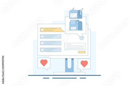 AI Chat Bot Concept integrated with search engine, AI chat helps search engine, AI gives answers to questions. Artificial intelligence, flat vector illustration on background.