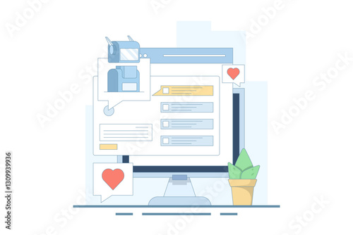 AI Chat Bot Concept integrated with search engine, AI chat helps search engine, AI gives answers to questions. Artificial intelligence, flat vector illustration on background.