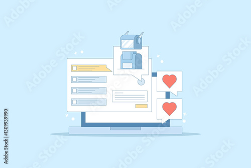 AI Chat Bot Concept integrated with search engine, AI chat helps search engine, AI gives answers to questions. Artificial intelligence, flat vector illustration on background.