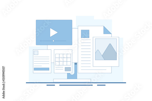 Content Format Concept for web, Content marketing strategy, Website content, Online documents. Various content formats, Content development for digital marketing. Vector illustration.