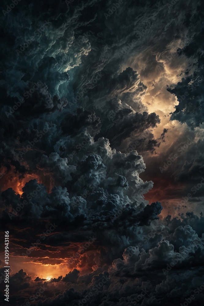 Fototapeta premium Dramatic storm clouds with glowing light, atmospheric digital painting