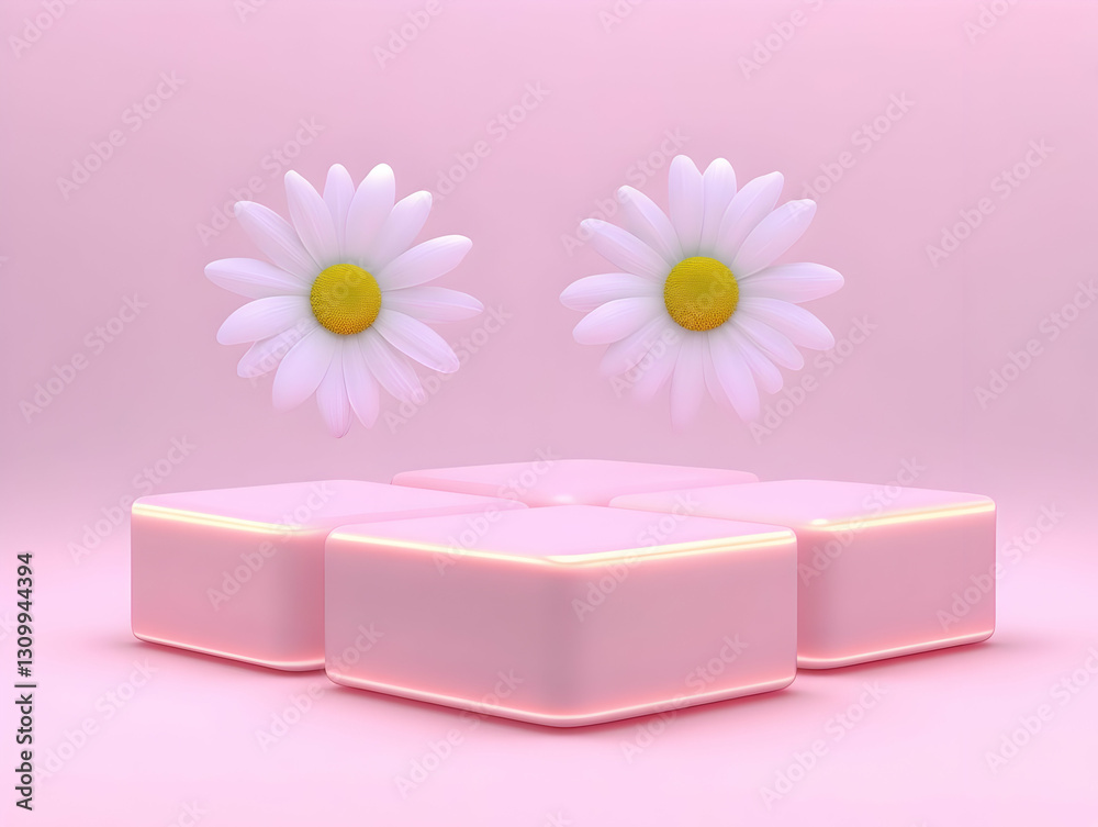 Pink Cubes and Daisies 3D Render