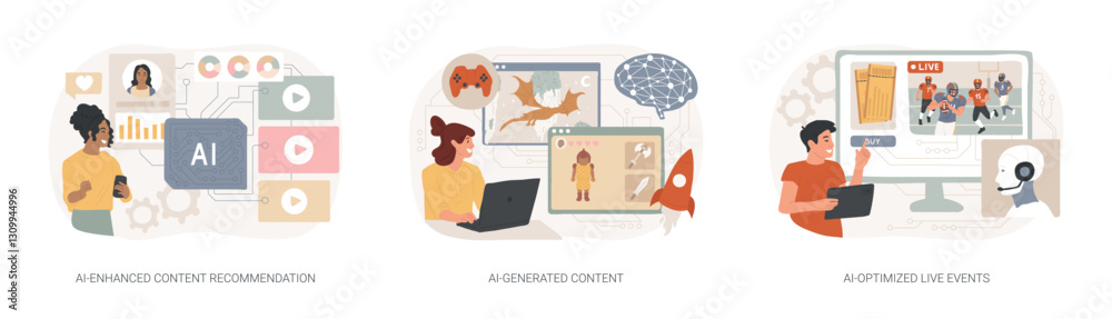 AI in Entertainment abstract concept vector illustrations.