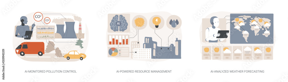 AI in Environmental Management abstract concept vector illustrations.