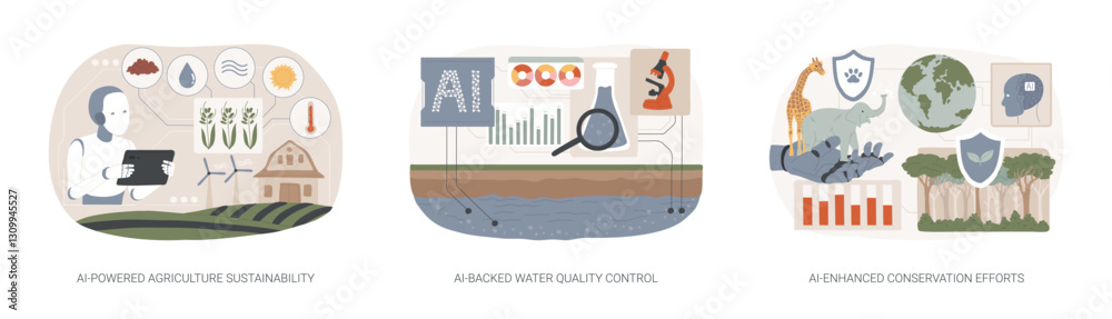 AI for Environmental protection abstract concept vector illustrations.