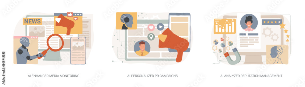 AI in Public Relations abstract concept vector illustrations.
