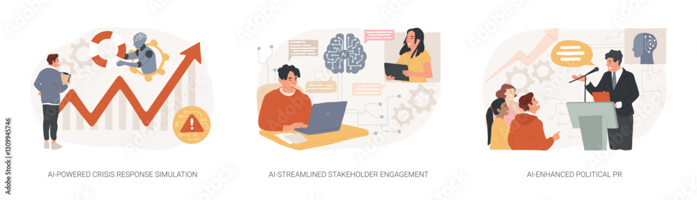 AI-powered PR abstract concept vector illustrations.