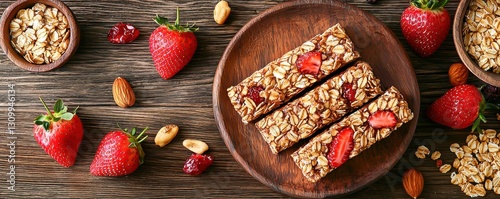 Delicious Strawberry Granola Bar: A Healthy Breakfast Dessert with Natural Nourishment and High Protein, Made with Wholesome Ingredients for a Delicious Morning Boost.