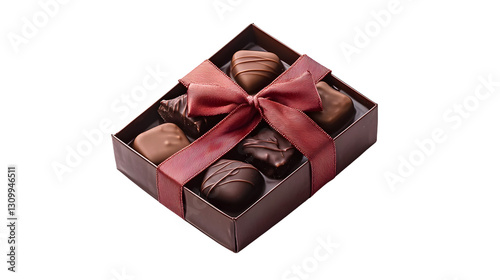 box of chocolate gift with ribbon isolated on white background photo