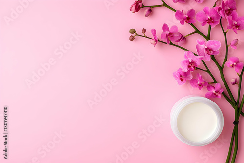 Pink Orchid and Cream Jar Product Background Illustration