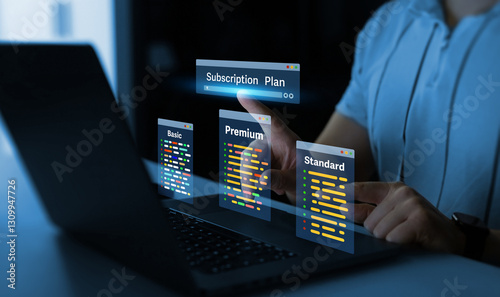 Subscription plan concept. Paid online service subscription plan.Subscription plan offers exclusive access to premium content, special discounts, and priority support.