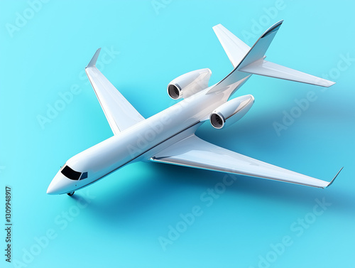 3D white airplane isolated on a solid color background