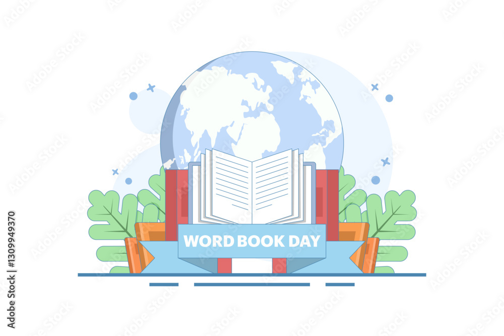 Obraz premium world book day concept. fond of reading books. illustration of stack of books, leaves. knowledge and hobby. happy reader reading book with flat style design. element. flat vector illustration.