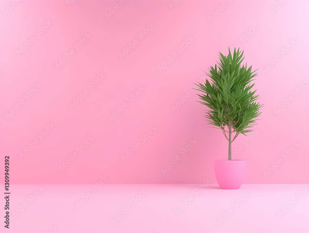 Fototapeta premium Pink Minimalist Plant Pot 3D Render
