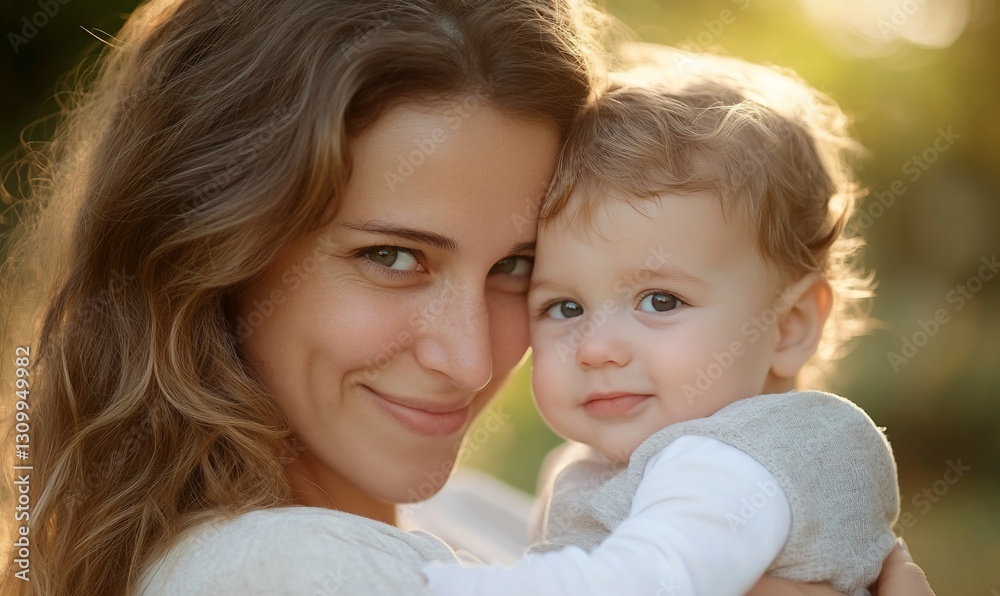 Mother and Baby Golden Hour Portrait Tender Love Family Care Mother and Baby Golden Hour Portrait Tender Love Family Care