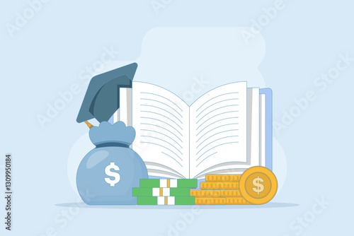 tuition fees in fixed form. Education fund for college, savings for school or university fees, professional qualification fees, study or training fees. Flat vector illustration Background.