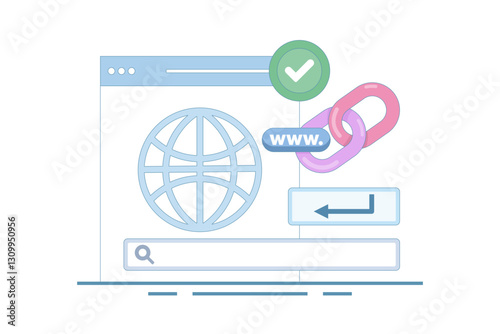 secure link concept. secure website address. user security in accessing website. surfing the internet safely. browsing. chain symbol and search bar. flat style design illustration in background.