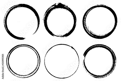 Grunge Circle Frame Dry Brush Stroke Paint Vector Set