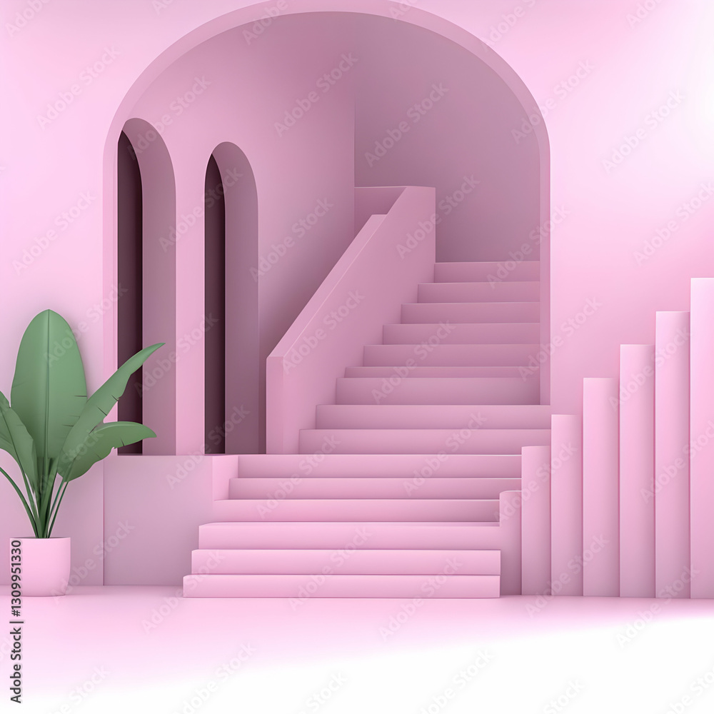 Obraz premium Pink 3D Staircase Illustration, Abstract Background