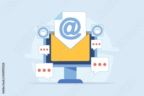 Email marketing campaign concept, Email message opening rate, Email message to potential customers, Newsletter marketing. email opening, email message, email analytics. flat vector illustration.