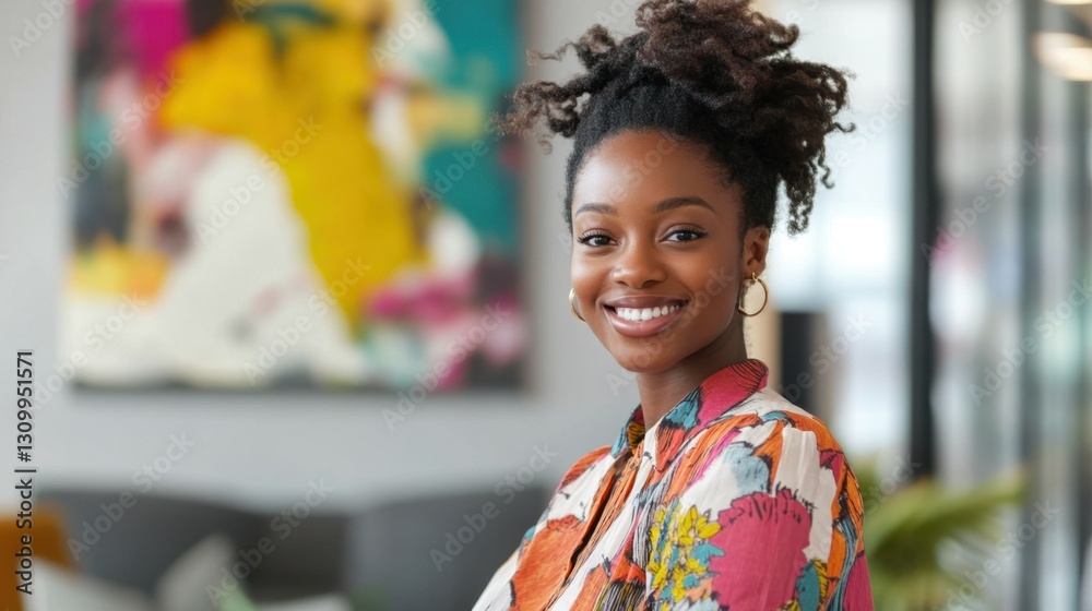 Happy and confident african american manager posing in a modern office space portrait Happy and confident african american manager posing in a modern office space portrait