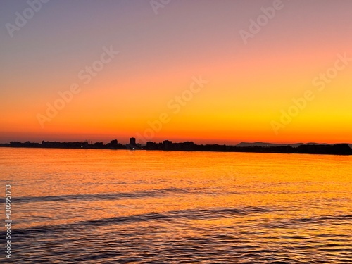 a fire sunset over the sunny beach in bulgaria