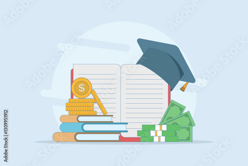 tuition fees in fixed form. Education fund for college, savings for school or university fees, professional qualification fees, study or training fees. Flat vector illustration Background.